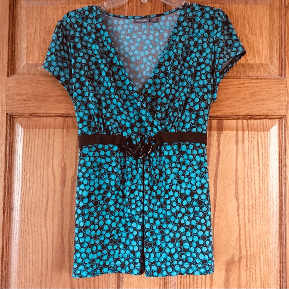 Apt. 9 Light Teal and Brown Circles Top PL